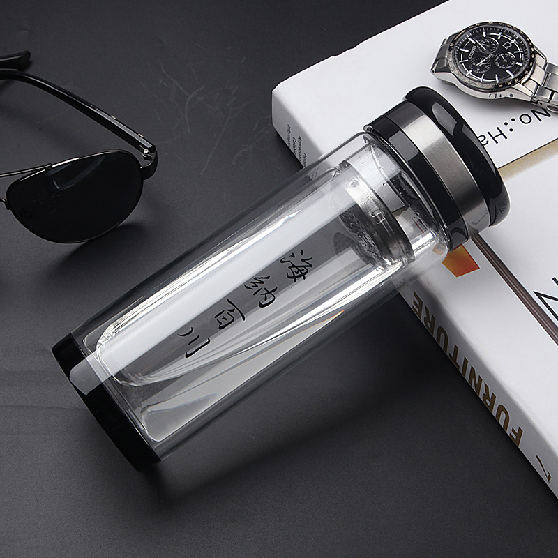 水晶雙層玻璃杯男女士水杯帶蓋濾網(wǎng)商務(wù)辦公便攜泡茶杯子定制廠(chǎng)家